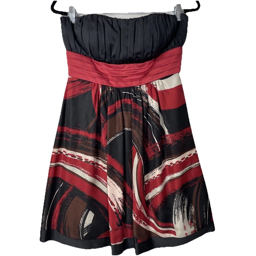 Max and Cleo Mari Silk Mini Dress Womens Red Black Strapless Size 8 event dress